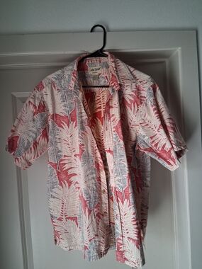 Cooke Street  Red, White and Gray Tropical Palm Short Sleeve Button-Down